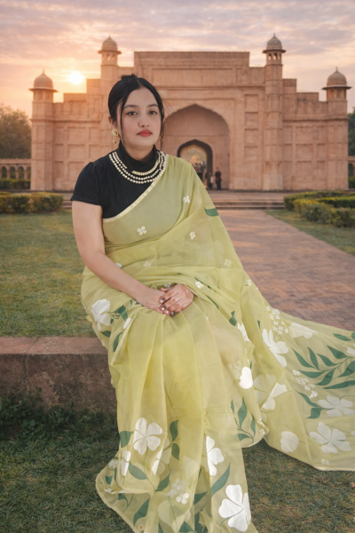 Handloom semi moslin saree
