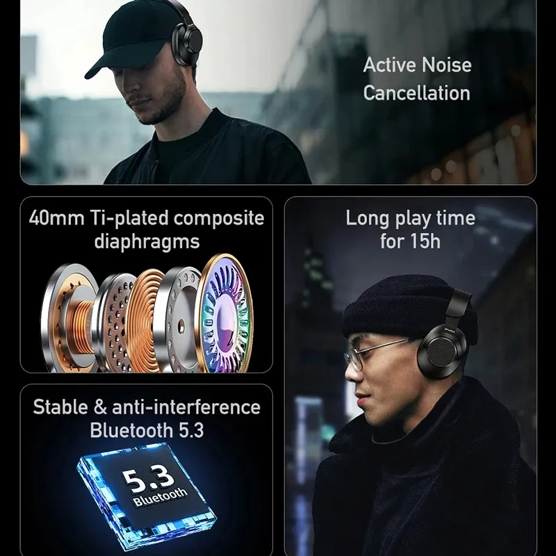 Awei A997 PRO ANC Wireless Stereo Headphone Bluetooth with Mic Noise Cancelling Long Battery Life Explosive Bass