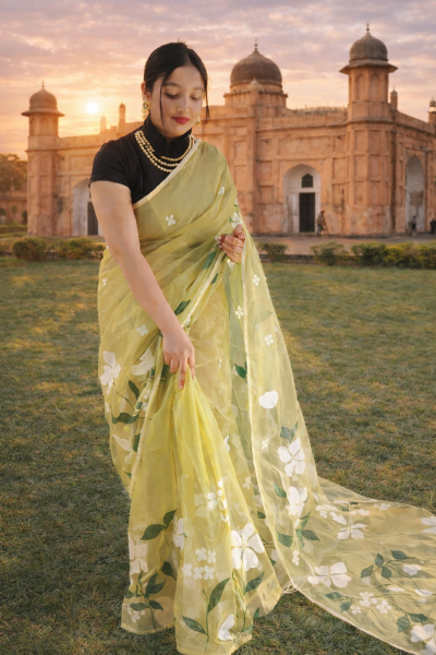 Handloom semi moslin saree