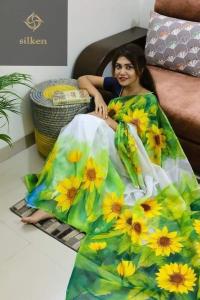 হাফসিল্ক শাড়ীতে হ্যান্ডপ্রিন্ট তুলির কাজ করা