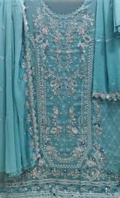 Premium Pakistani Rust Orange Handwork Cotton Suit with Chiffon Georgette Dupatta