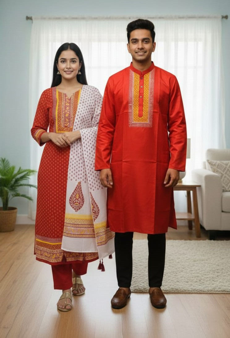Panjabi Three Piece Couple Set