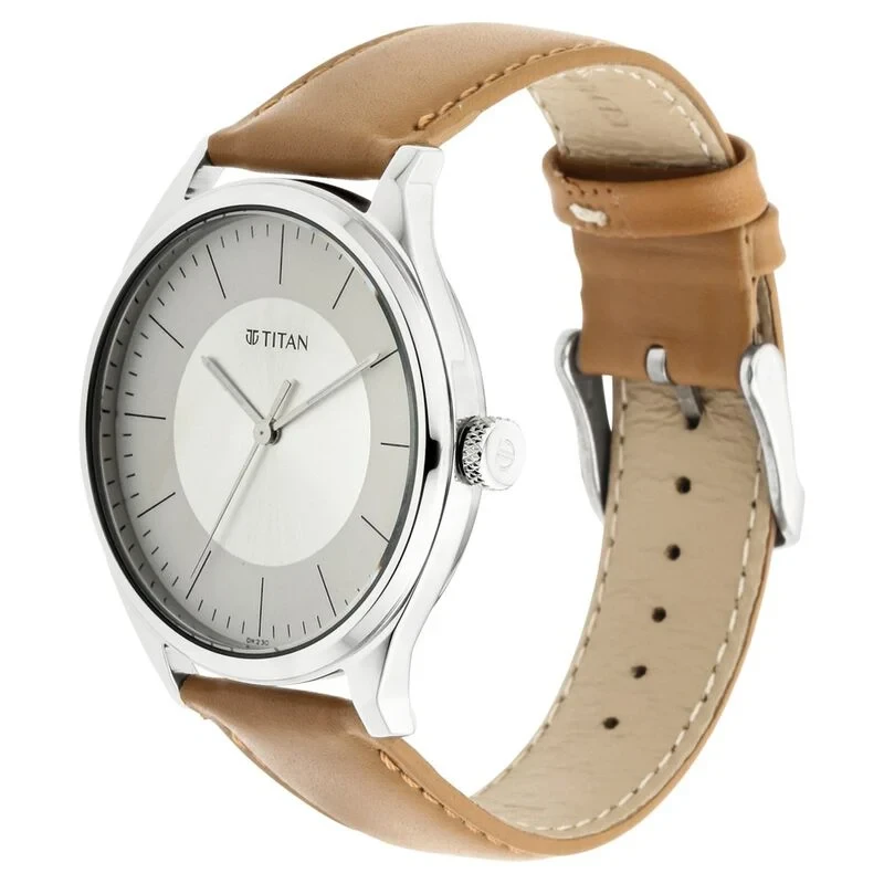 Titan Men’s Urban Edge Lustrous White Dial Leather Watch – NP1802SL07