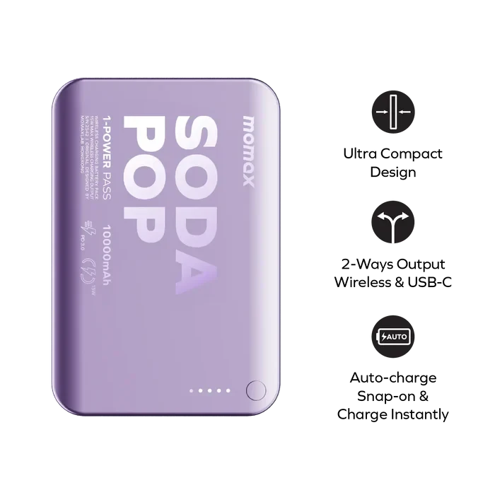 Momax 1-Power Pass Soda Pop Magnetic Wireless Power Bank 10000mah – Silver