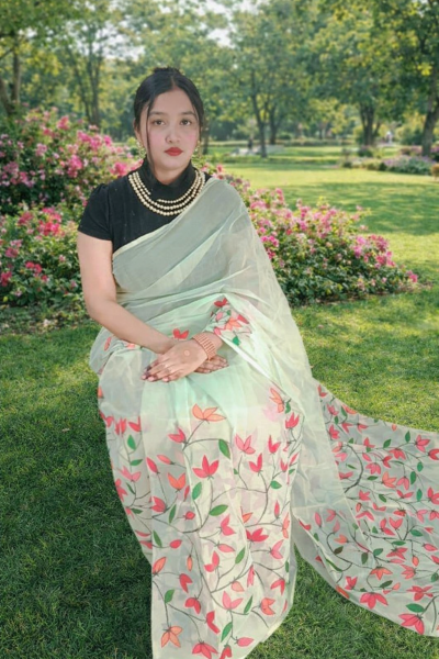 Handloom semi moslin saree