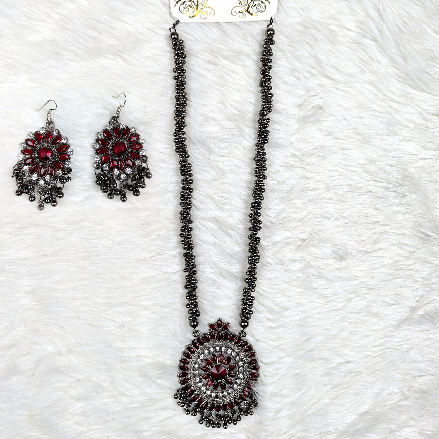 Antique Oxidized Necklace & Earrings Set – (Multiple Colors Available)
