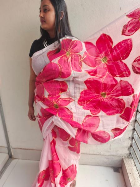 Handloom semi moslin saree