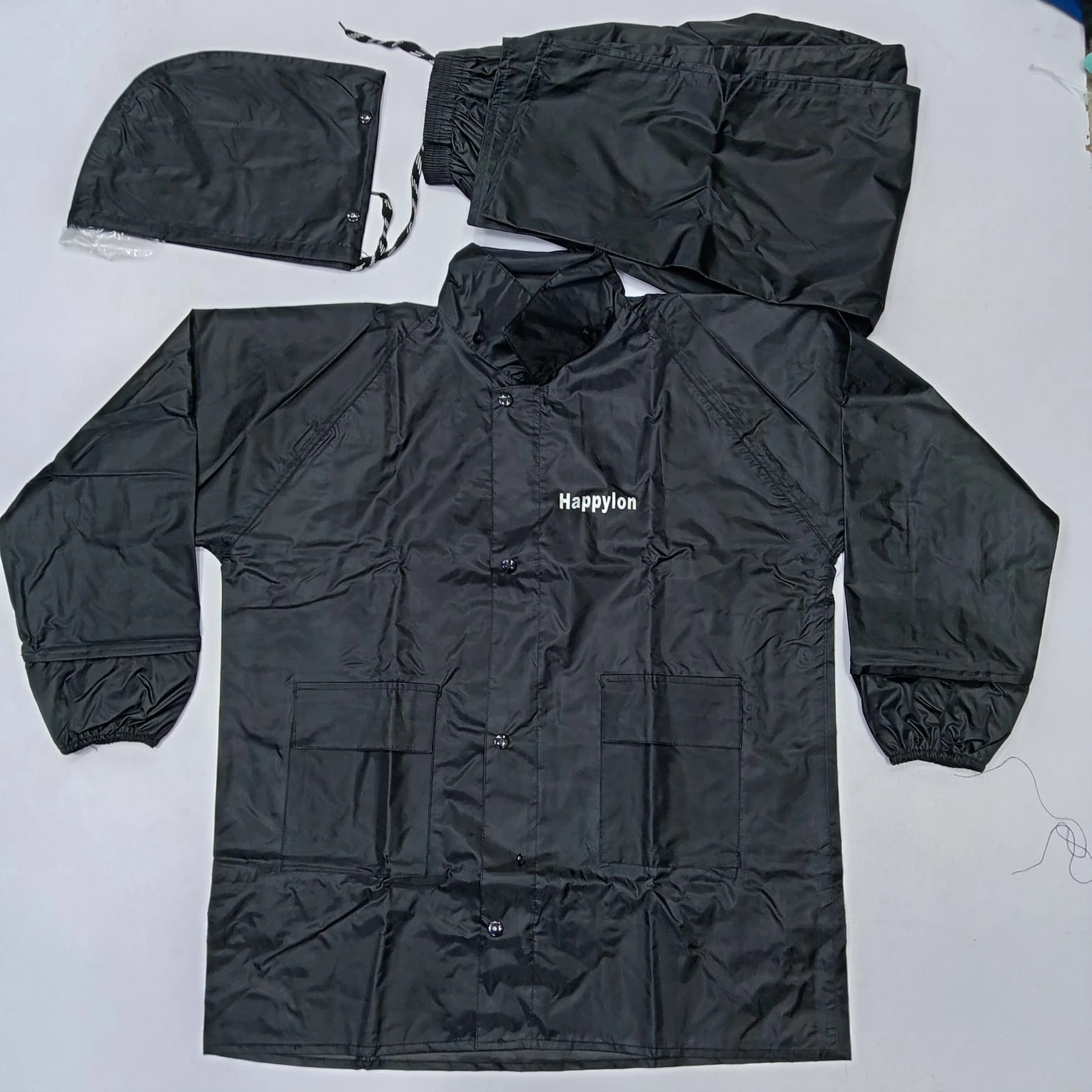 100% Water proof High quality Rain Coat With Pant. (Happylon) Black