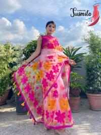হাফসিল্ক শাড়ীতে হ্যান্ডপ্রিন্ট তুলির কাজ করা