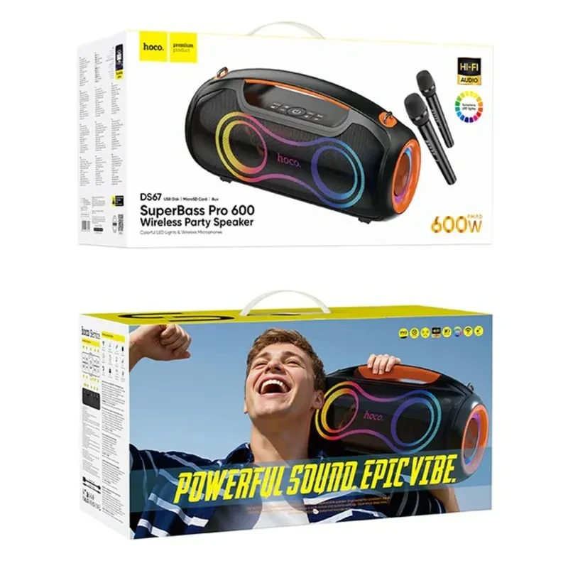 Hoco DS67 SuperBass Pro 600W Party Speaker With 2 Wireless Microphones