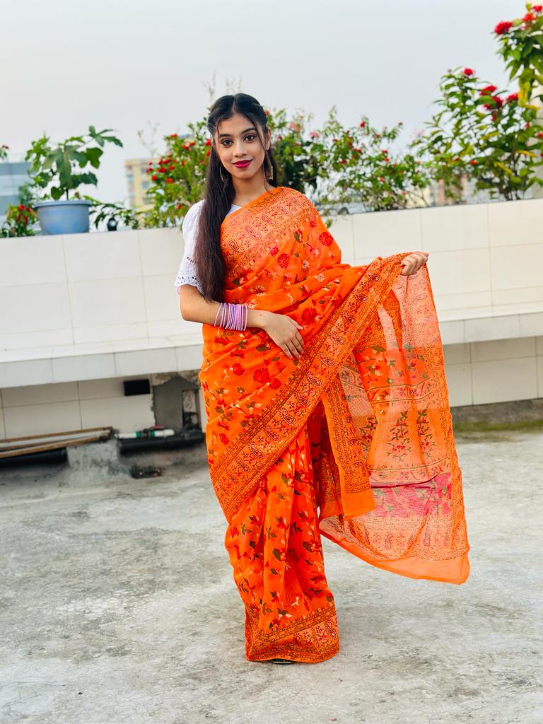 হাফ সিল্ক স্ক্রিন প্রিন্ট শাড়ি