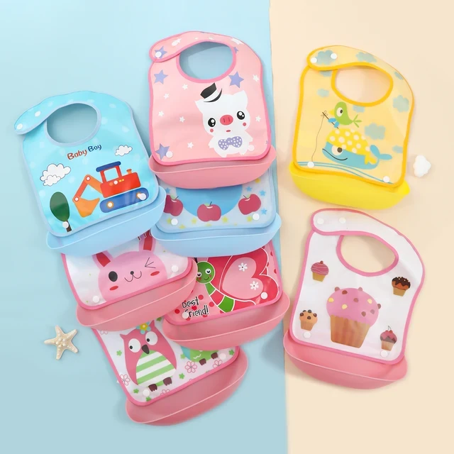 1pcs Plastic Dining Feeding Bip/ Bib/ Bibs with Food Catcher for Kids Multicolor Available ( Random Colour )