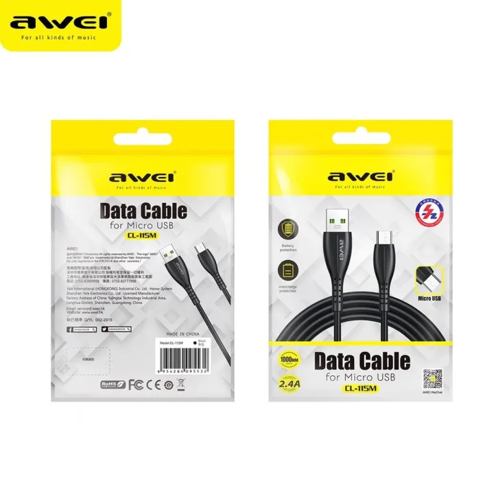 Awei CL-115 USB Type C/Lighting/Micro Cable 2.4A Fast Charging Wire Cord Quick Charge