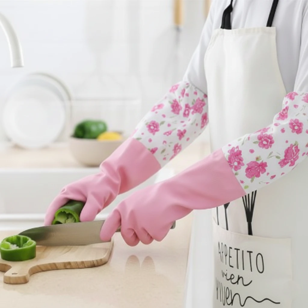 Rubber Cleaning Gloves Kitchen Dishwashing Gloves (Multi-Colors)