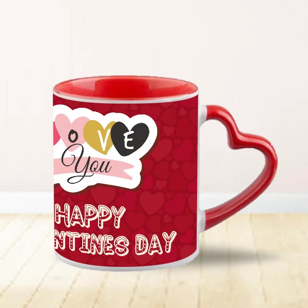Heart Color Round Handle Coffee, Tea, Water Mug, Add Photo Text Logo Picture Image