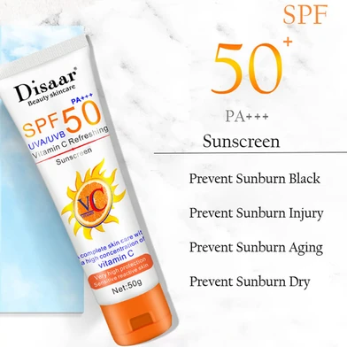Sunscreen & Aftersun Cream - Disaar Vitamin C Sunscreen SPF50 PA+++ 50gm Oil Free Sunscreen Instant High Protection Sunblock Cream