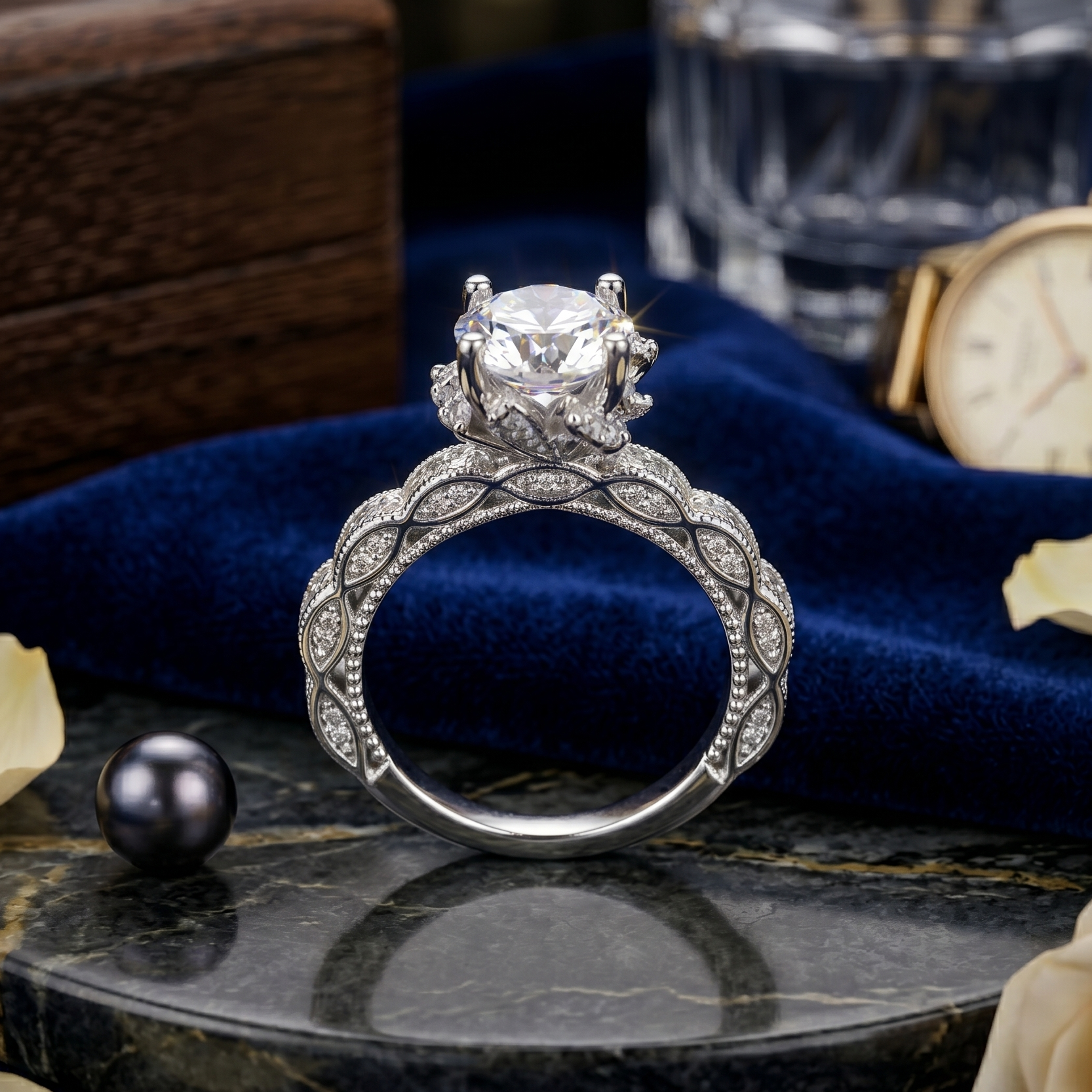 Luminous Embrace Brilliant Center Stone with Twisted Band Womens Ring