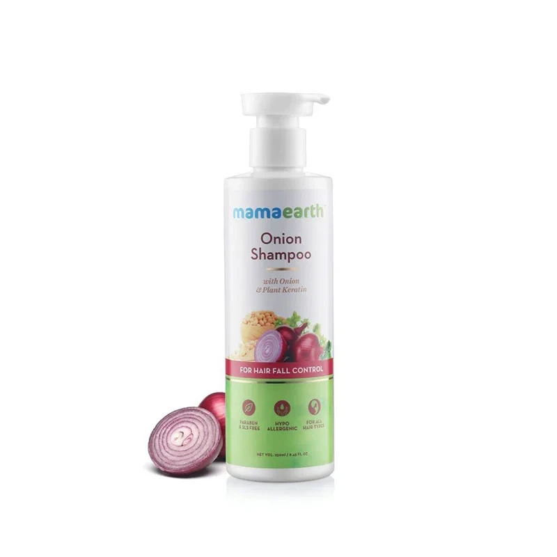 Mamaearth Onion Shampoo for Hair Growth & Loss Control 250ml | Moisturizing Gentle Scalp Cleanser with Plant Keratin | Sulfate & Paraben Free