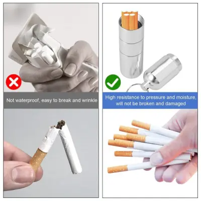 Mini Aluminium Cigarette Case, Key Ring with Cigarette Cases, Waterproof Round Cigarettes for Men, Portable Cigarette Box for Travel, Hiking, Camping