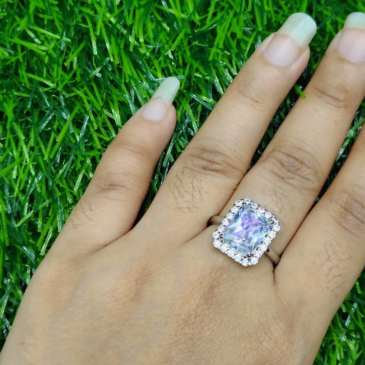 Luxury Emerald Cut Crystal Ring for Women