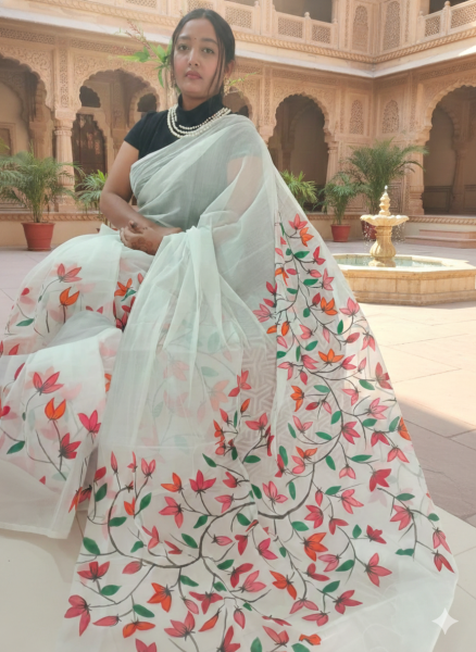 Handloom semi moslin saree