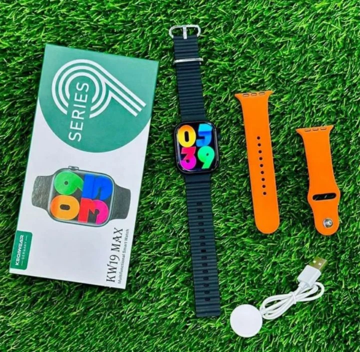 KW19 max 2.5D Curve Infinity Full HD IPS Display multicoloured double strap apple watch Series 9 watch for men women children ( Only Black )