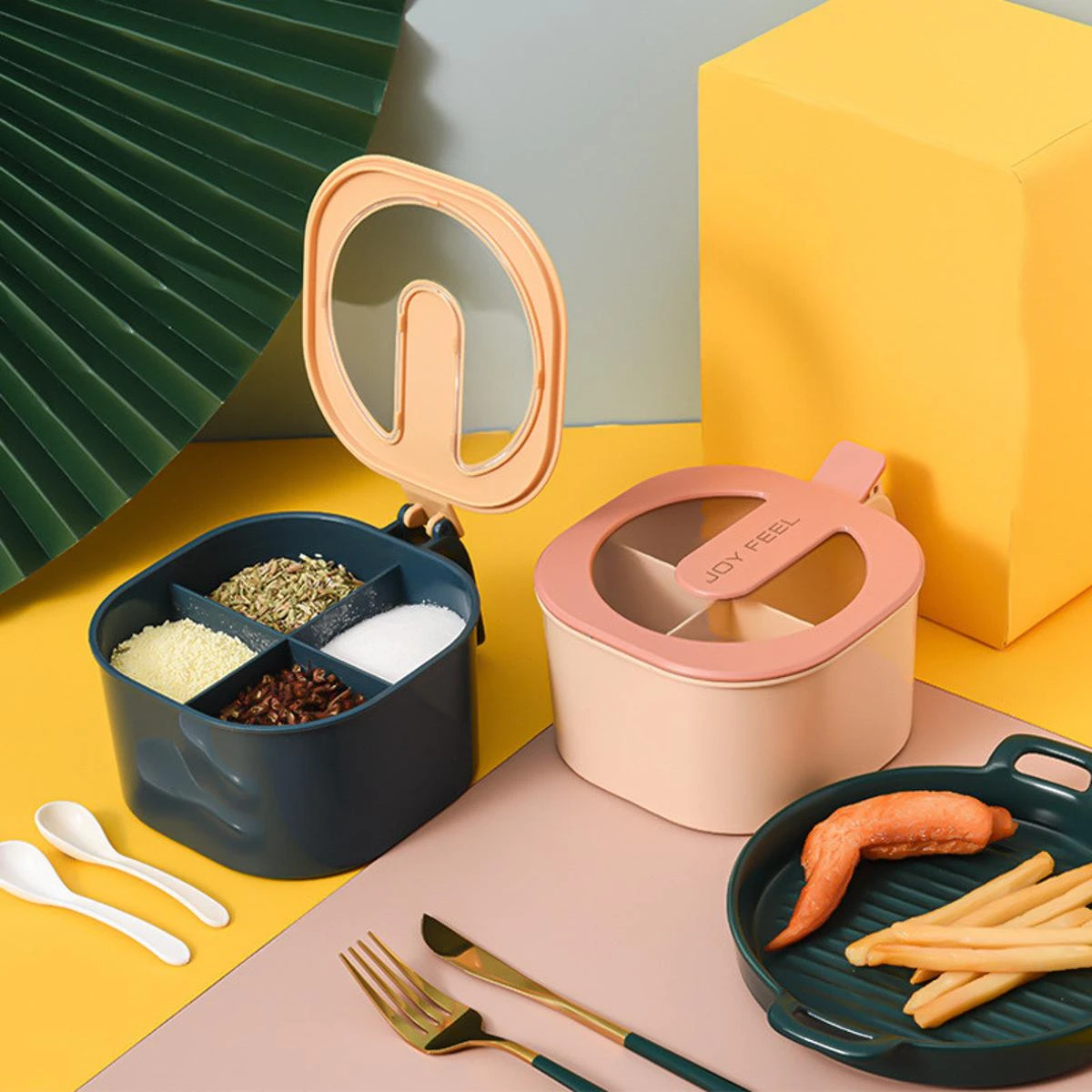 Plastic 4 Containers Spice Box - Multicolor