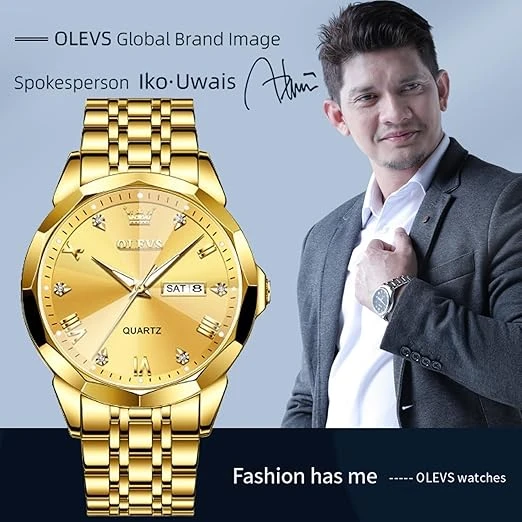 Butter Fly Lock OLEVS 9931G New Exclusive Design Quartz Watch for Men Golden
