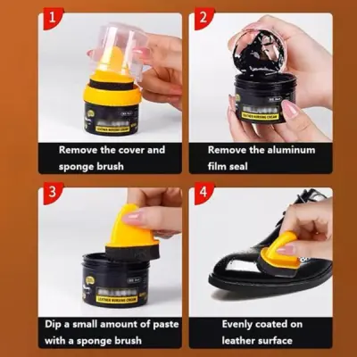 Leather Repair & Care Cream – Liquid Shoe Polish with Sponge, Universal Leather Balm for Shoes, Bags & Car Seats
