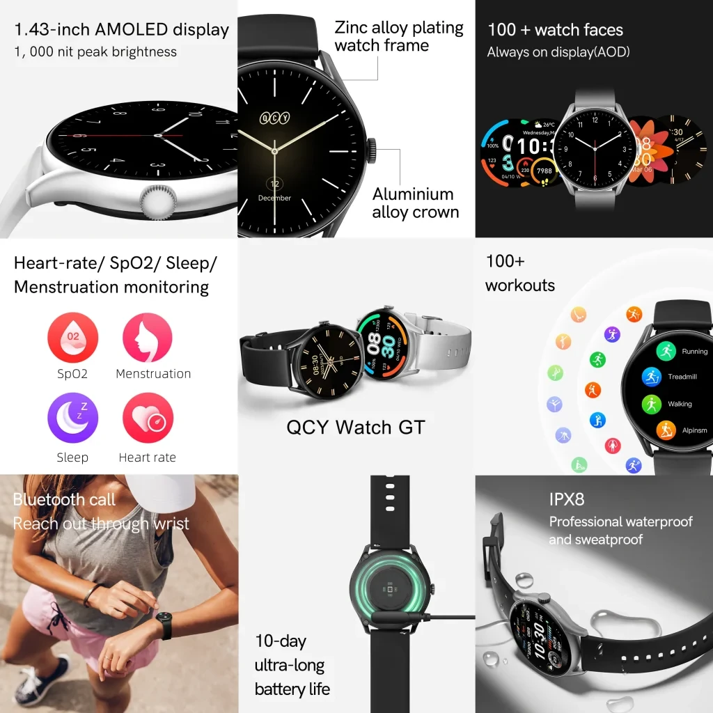 QCY Watch GT Smart Watch Retina AMOLED Display – Black Color