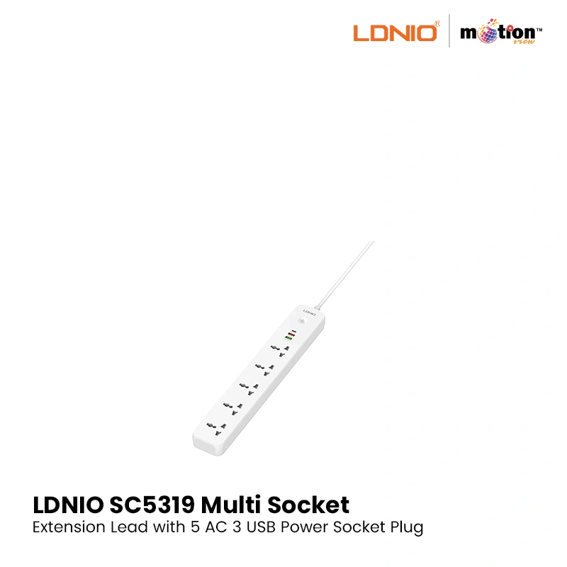 LDNIO SC5319 Multi Socket Extension Lead with 5 AC 3 USB Power Socket Plug