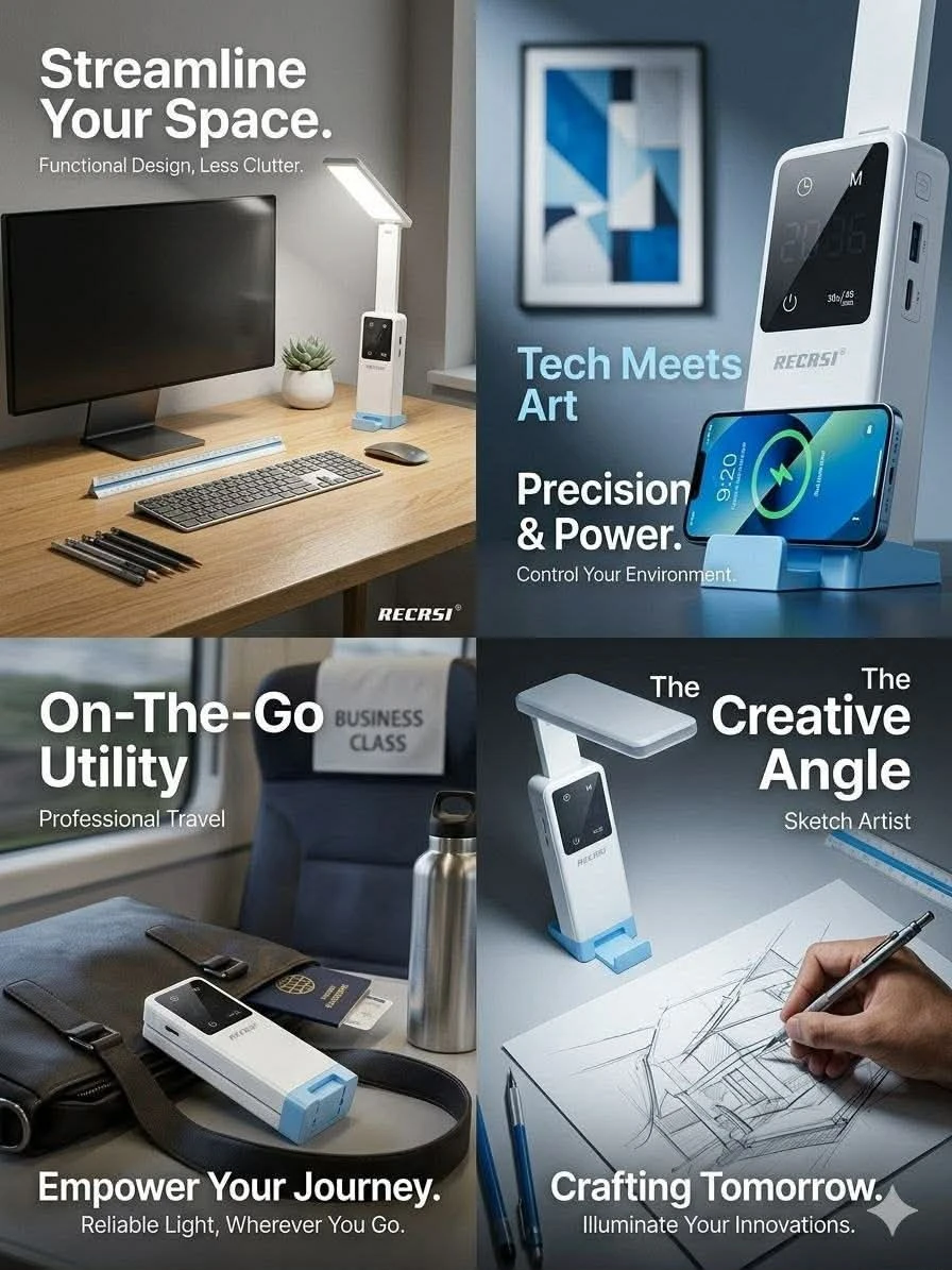 RECRSI 3-in-1 Smart Desk Lamp with 10000 mAh Power Bank
