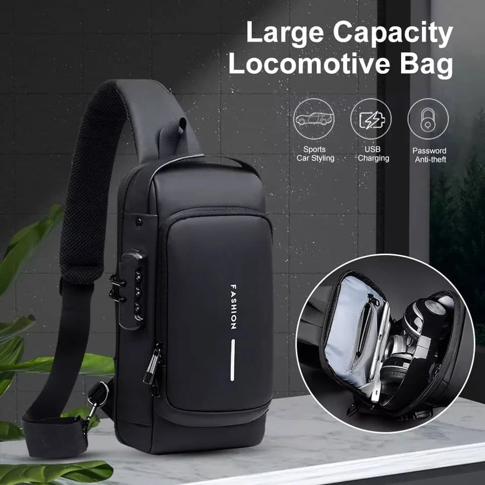 (Wallet ফ্রি) shoulder bag With Lock - Black