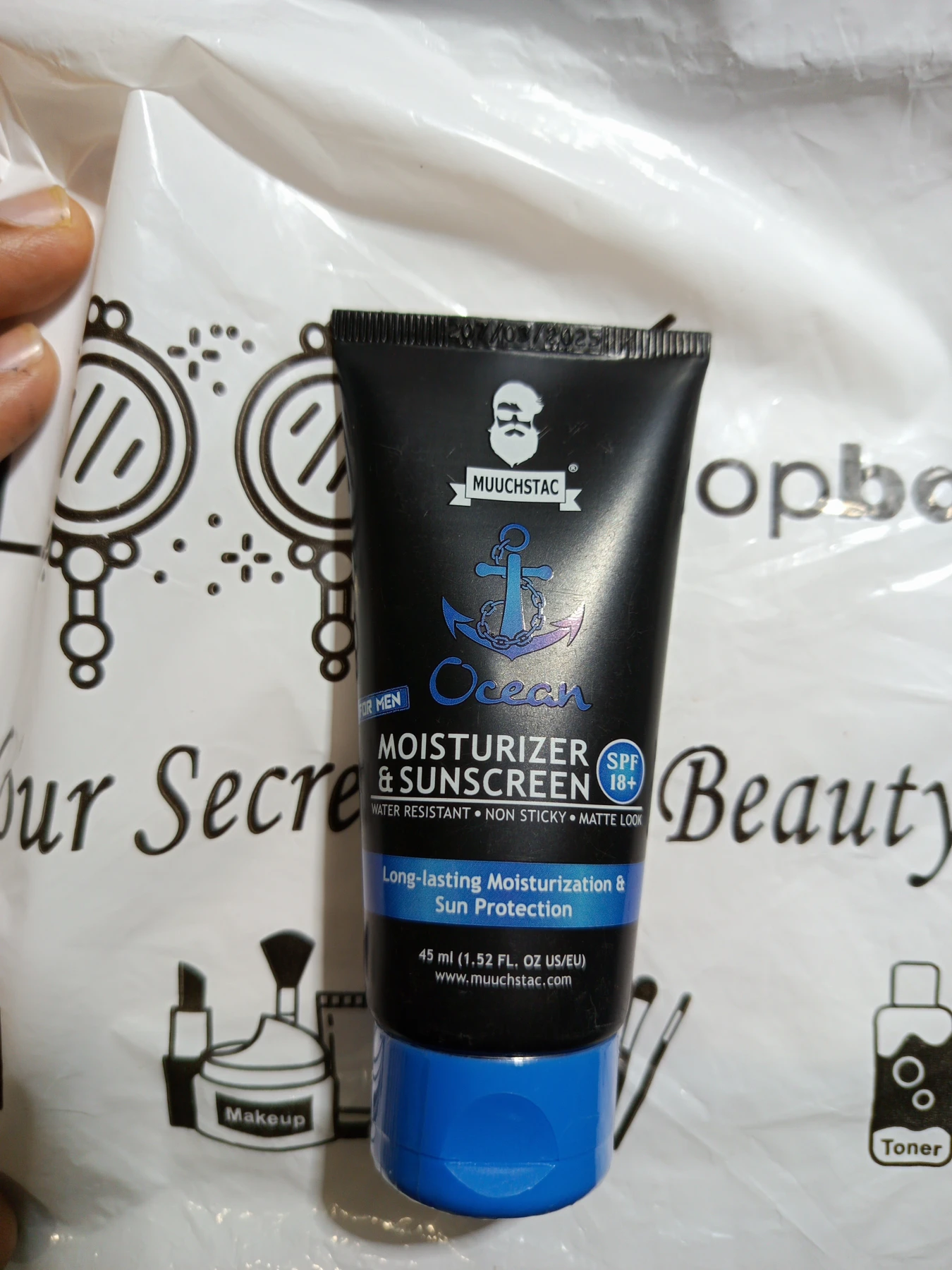 Muuchstac Mens Ocean Moisturizer & Sunscreen Matte Look Spf 18+ Cream 45ml With Turmeric & Aloe Vera Beads, Non-Sticky & Water Resistant
