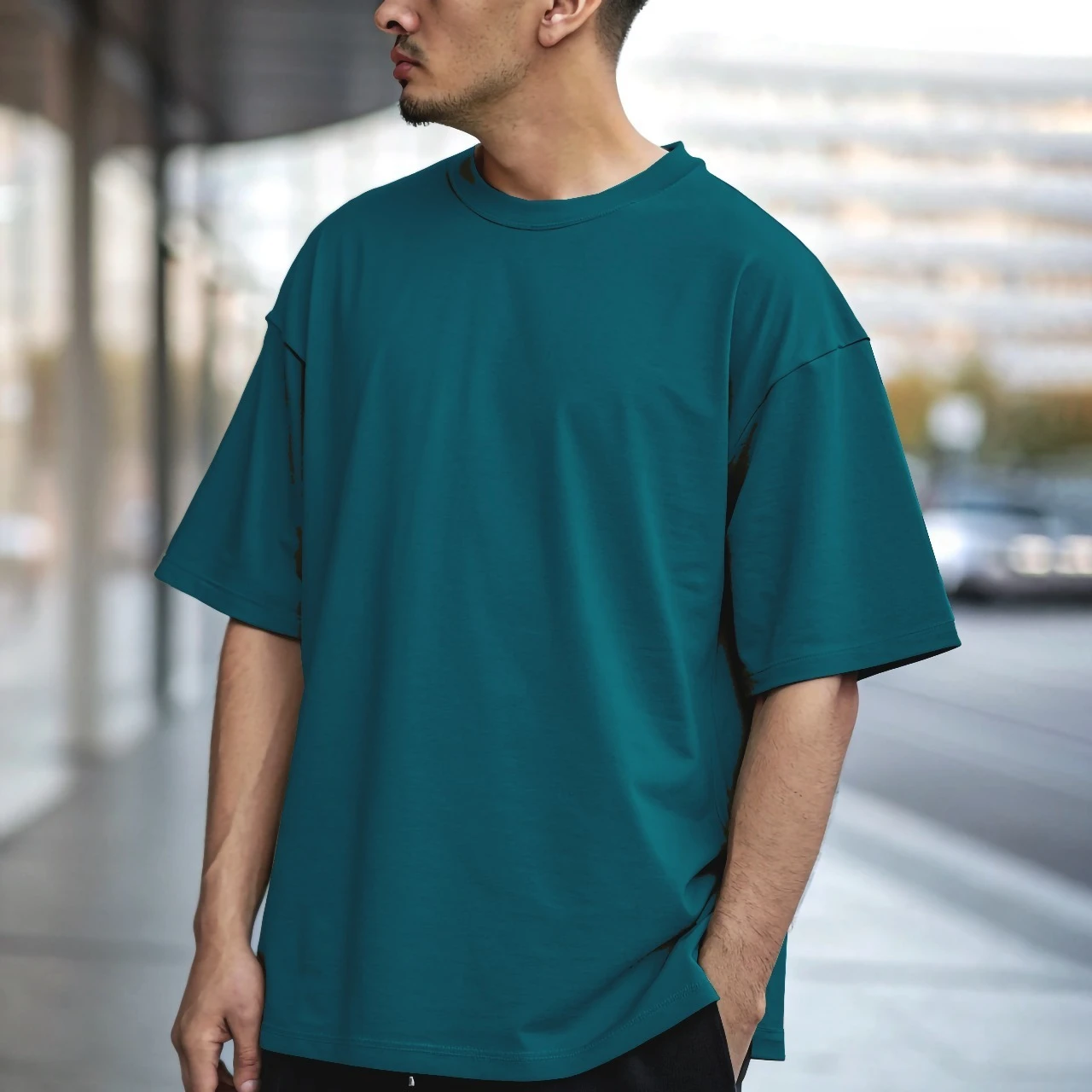 Solid Drop-Sholder Blue with costomized DTF Print | Lycra Drop knitting dyeing ( Minimum 5 pcs )