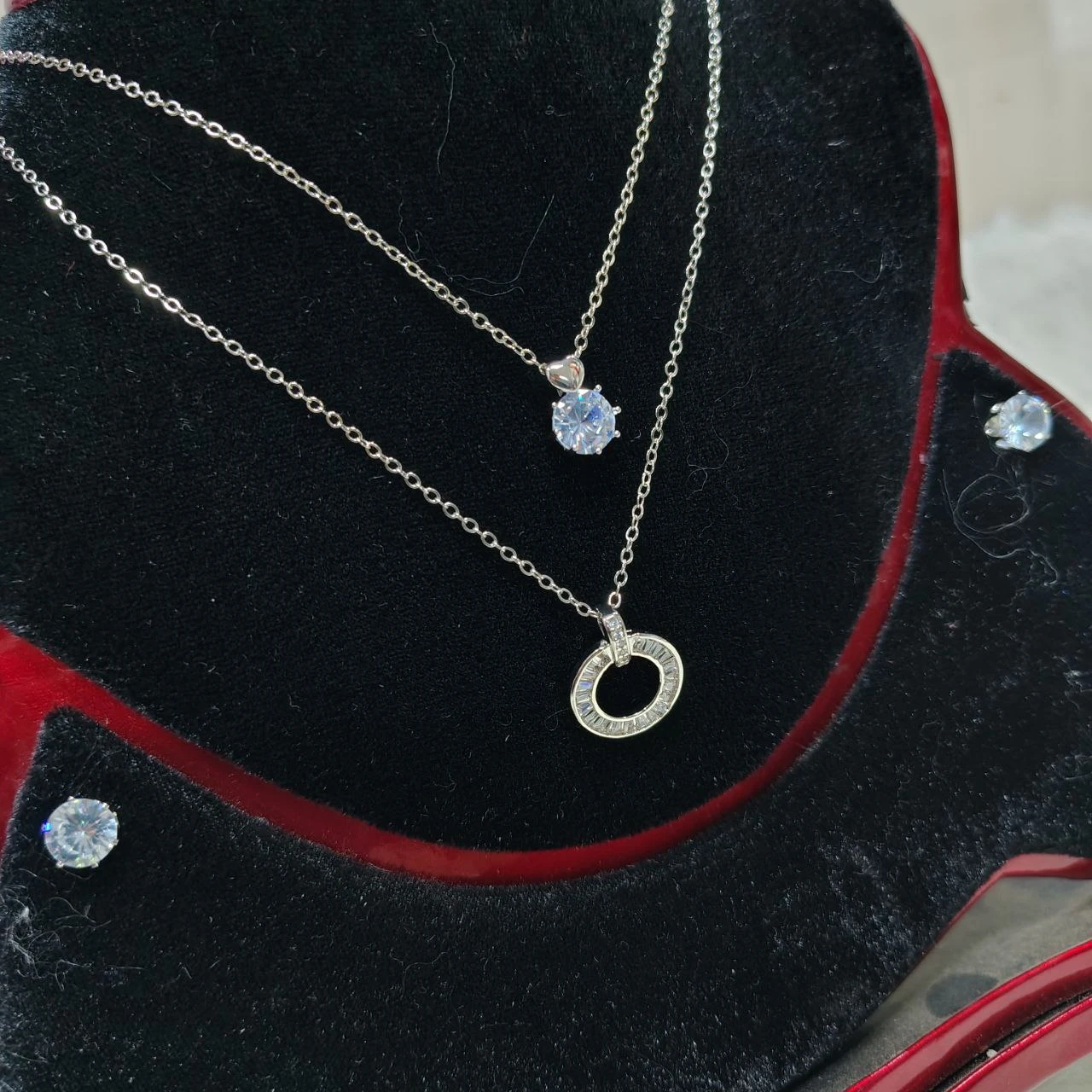 Necklace With Matching Radiant Crystal Stud Earrings.