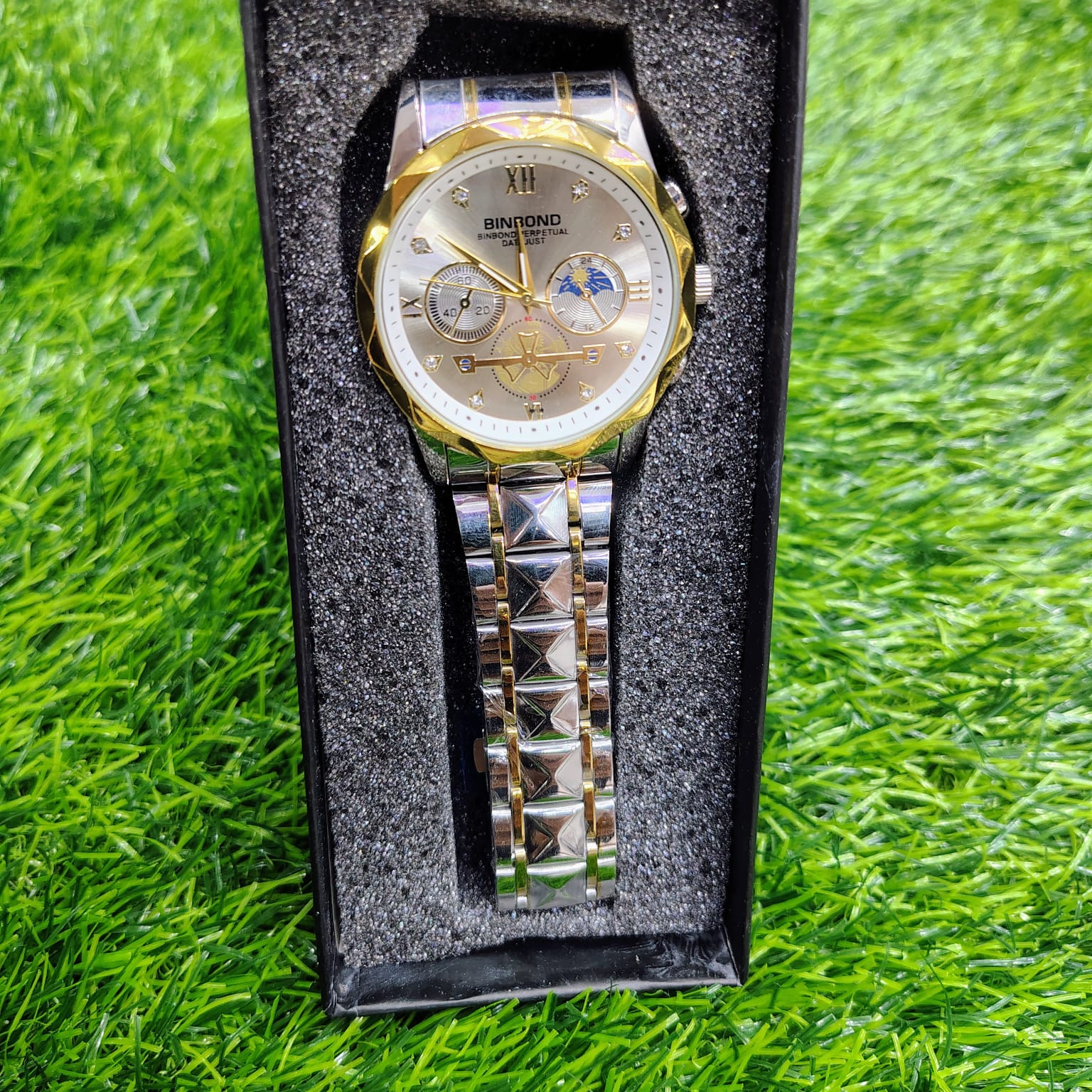 BINBOND Quartz Watches Men’s Luxury Stainless Steel + Free Chain cutter & battery .