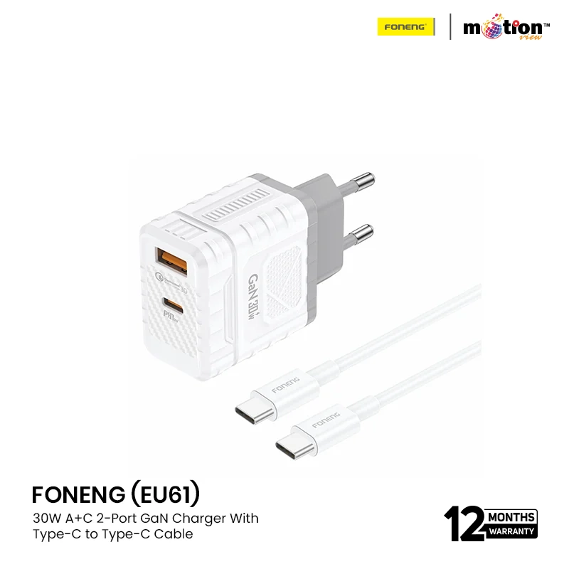 FONENG (EU61) 30W A+C 2-Port GaN Charger With Type-C to Type-C Cable
