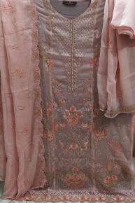 Premium Pakistani Mauve Handwork Cotton Suit with Chiffon Georgette Dupatta