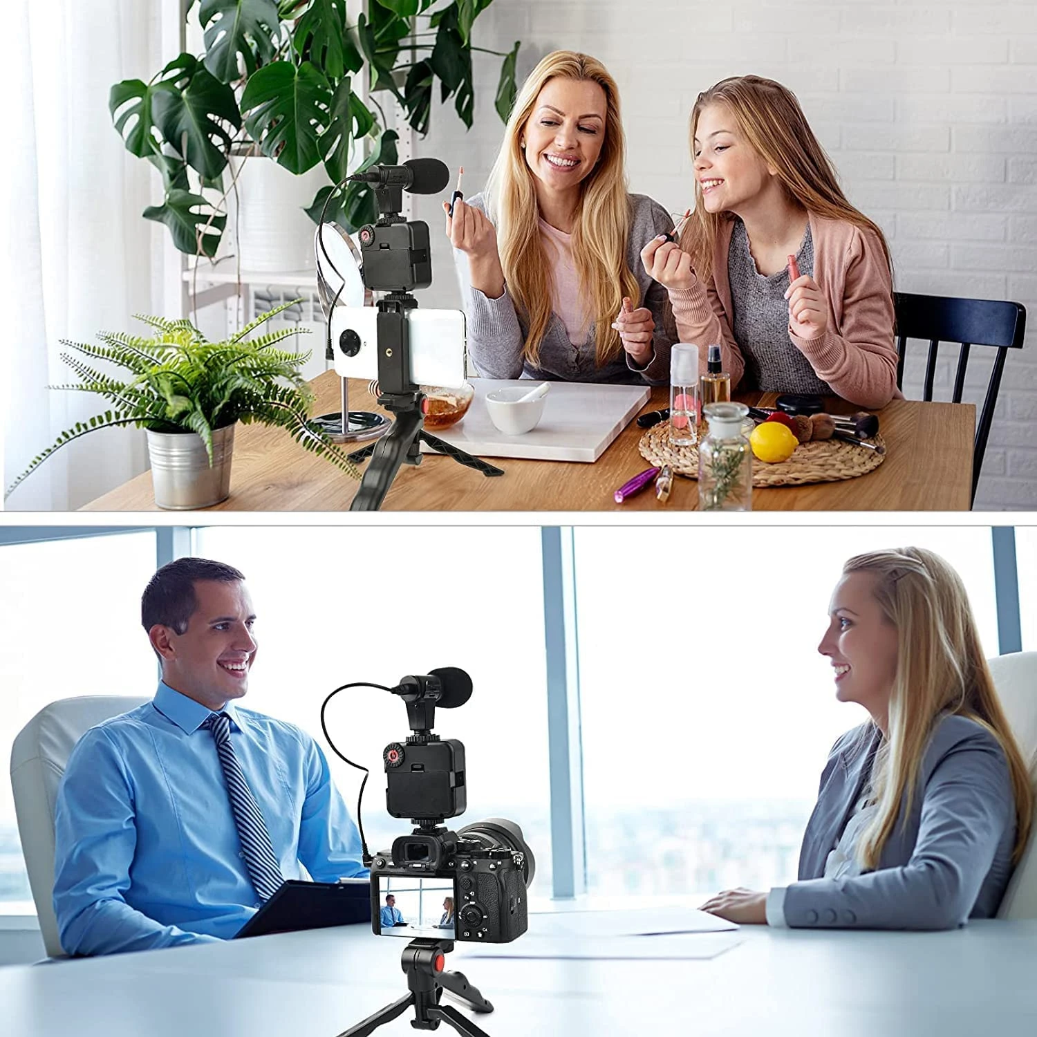Video -Making Tripod Kit For Live Broadcast 3 In 1 With Microphone, Led Light, Mini Stand & Remote Control, Vloging Kit
