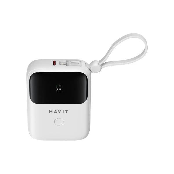 HAVIT PB5215 10000mAh Display Power Bank With Usb-C & Lightning Cable – White