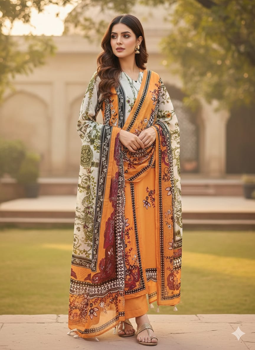 Ready Made Pure dubai silk Digital Print Three Piece