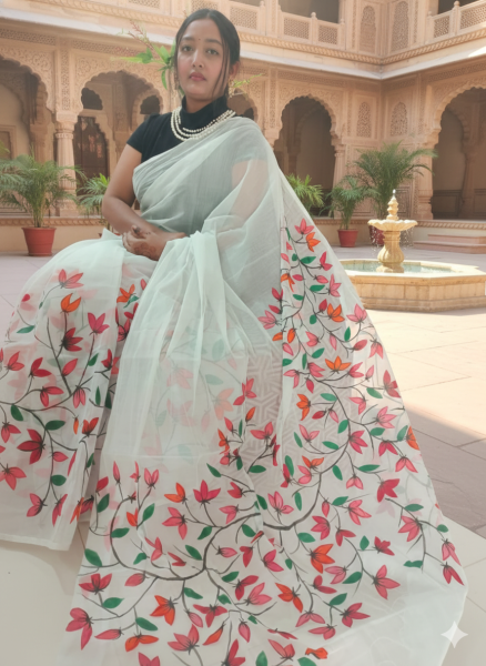 Handloom semi moslin saree