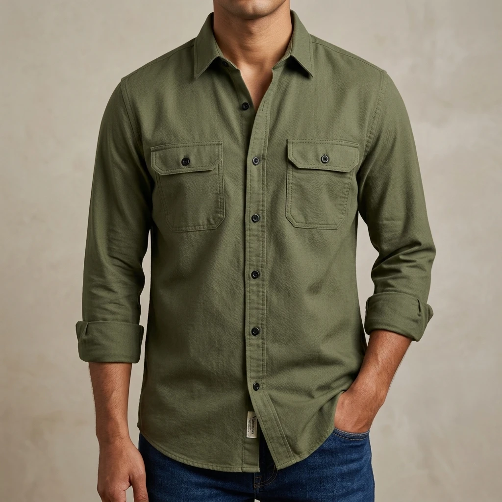 High Thickness Double Pocket Shirt ( Green)