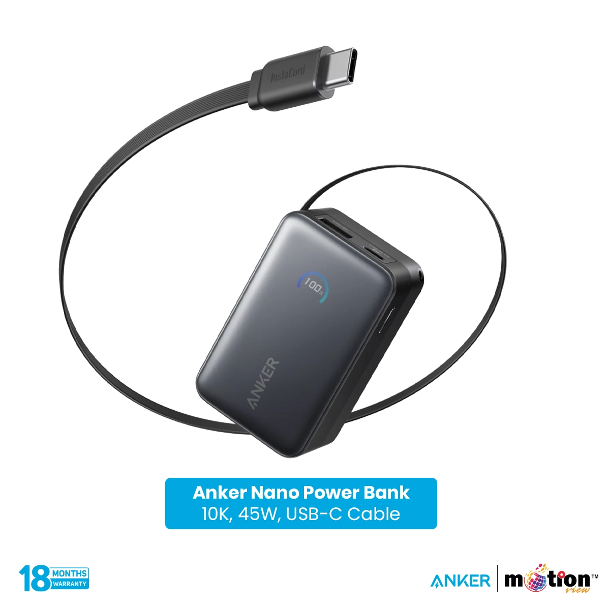 Anker Nano 45w 10000mAh Power Bank (Built-In Retractable USB-C Cable)