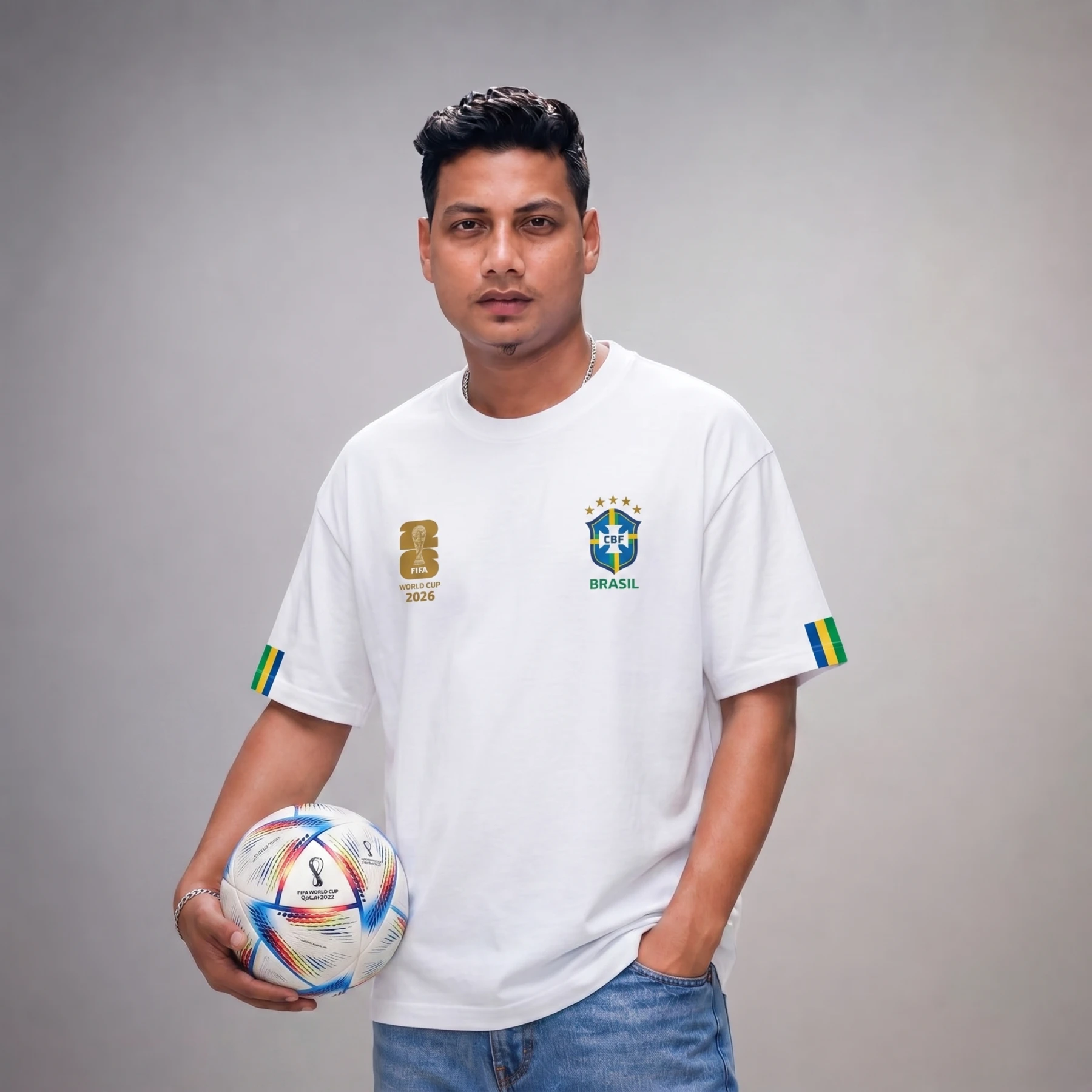 Premium Brazil Fan Edition Drop Shoulder White Color