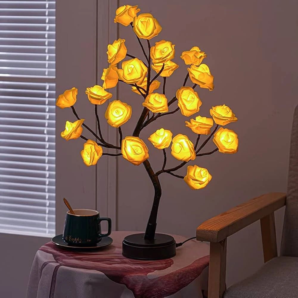 TERGAYEE Tabletop Bonsai Tree,LED Rose Flower Tree,Table Rose Tree Lights Girls Gift for Mom Birthday Wedding Christmas Valentine's Day Party Decor