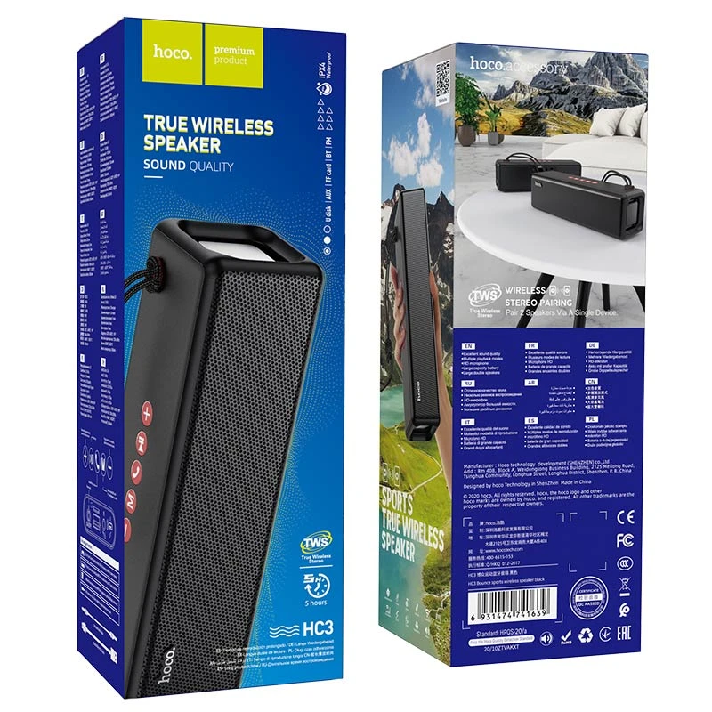 Hoco HC3 Bluetooth, TF Card, USB, AUX & FM Radio Supported True Wireless LED Flashing IPX4 Waterproof Speaker