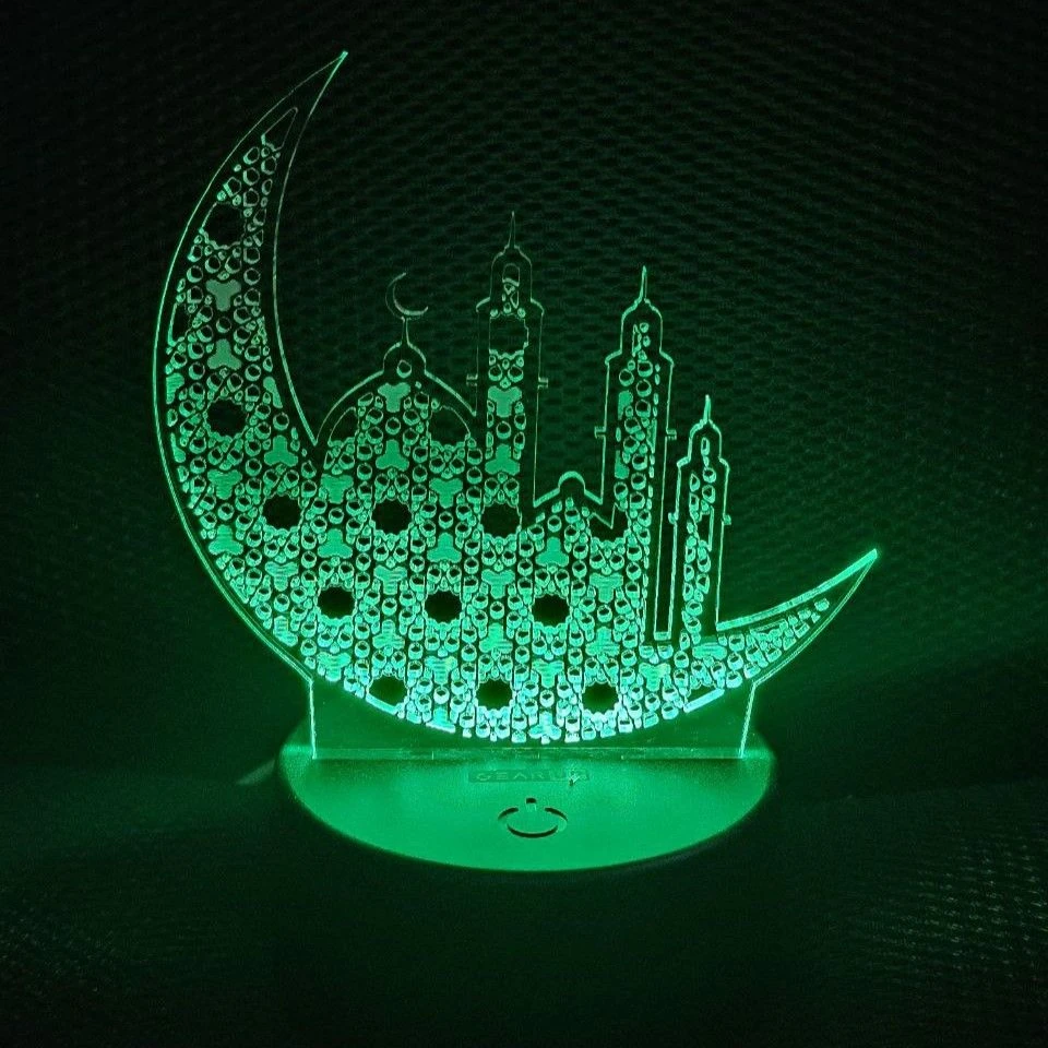 GearUP Acrylic Multicolor Night Lamp (Ramadan Mubarak) – White Base – 20 pcs