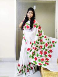 হাফসিল্ক শাড়ীতে হ্যান্ডপ্রিন্ট তুলির কাজ করা